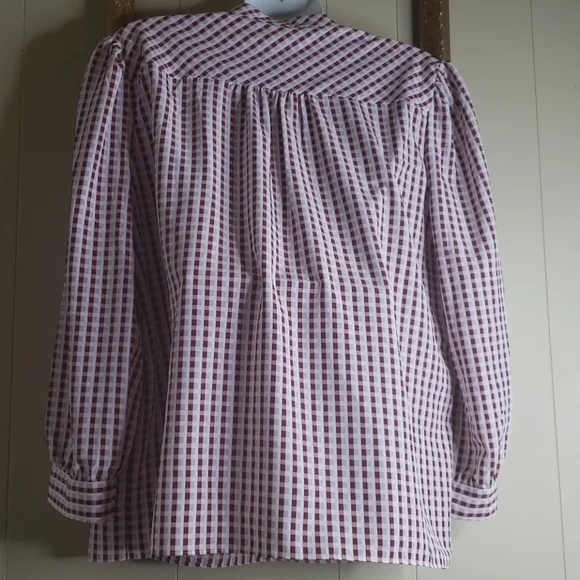 Draper James Maroon and White Checkered Long Sleeve Top - Picture 8 of 10